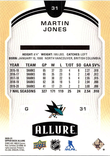 2020-21 Upper Deck Allure #31 Martin Jones Steel