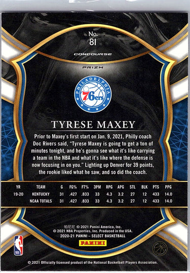 2020-21 Panini Select #81 Tyrese Maxey Red White Orange Shimmer