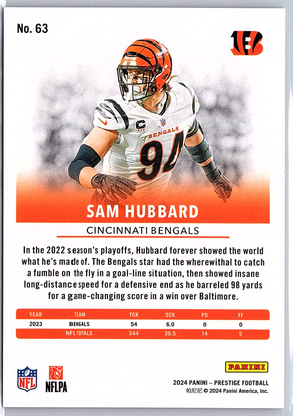 2024 Panini Prestige #63 Sam Hubbard Red Premium Xtra Points #/399
