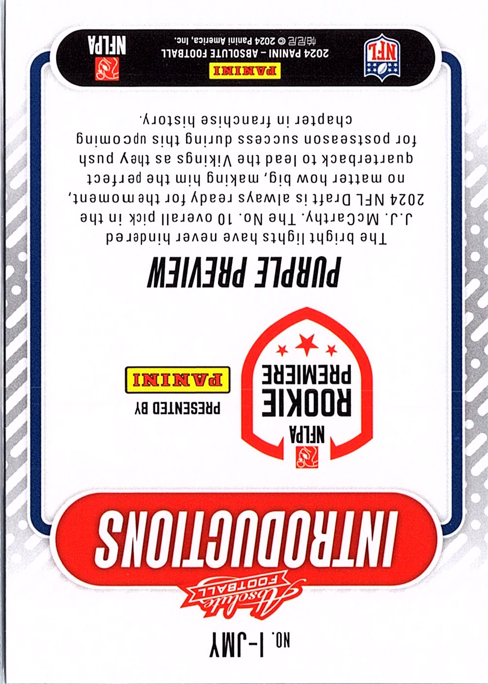 2024 Panini Absolute #I-JMY J.J. McCarthy Introductions