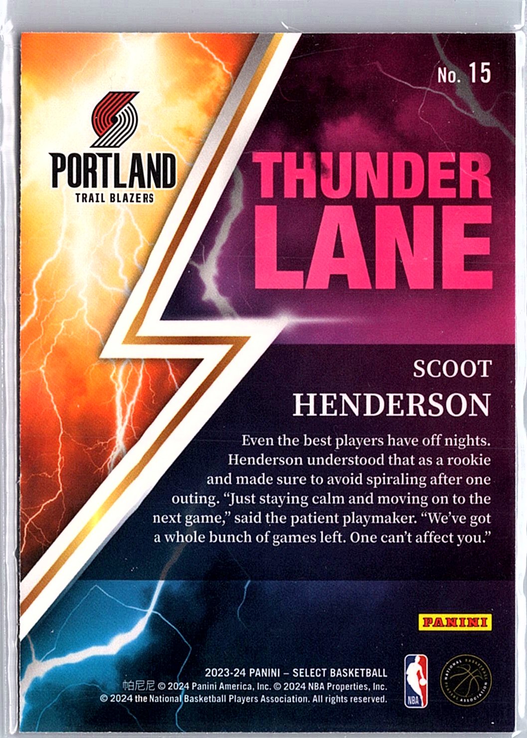 2023-24 Panini Select #15 Scoot Henderson Thunder Lane