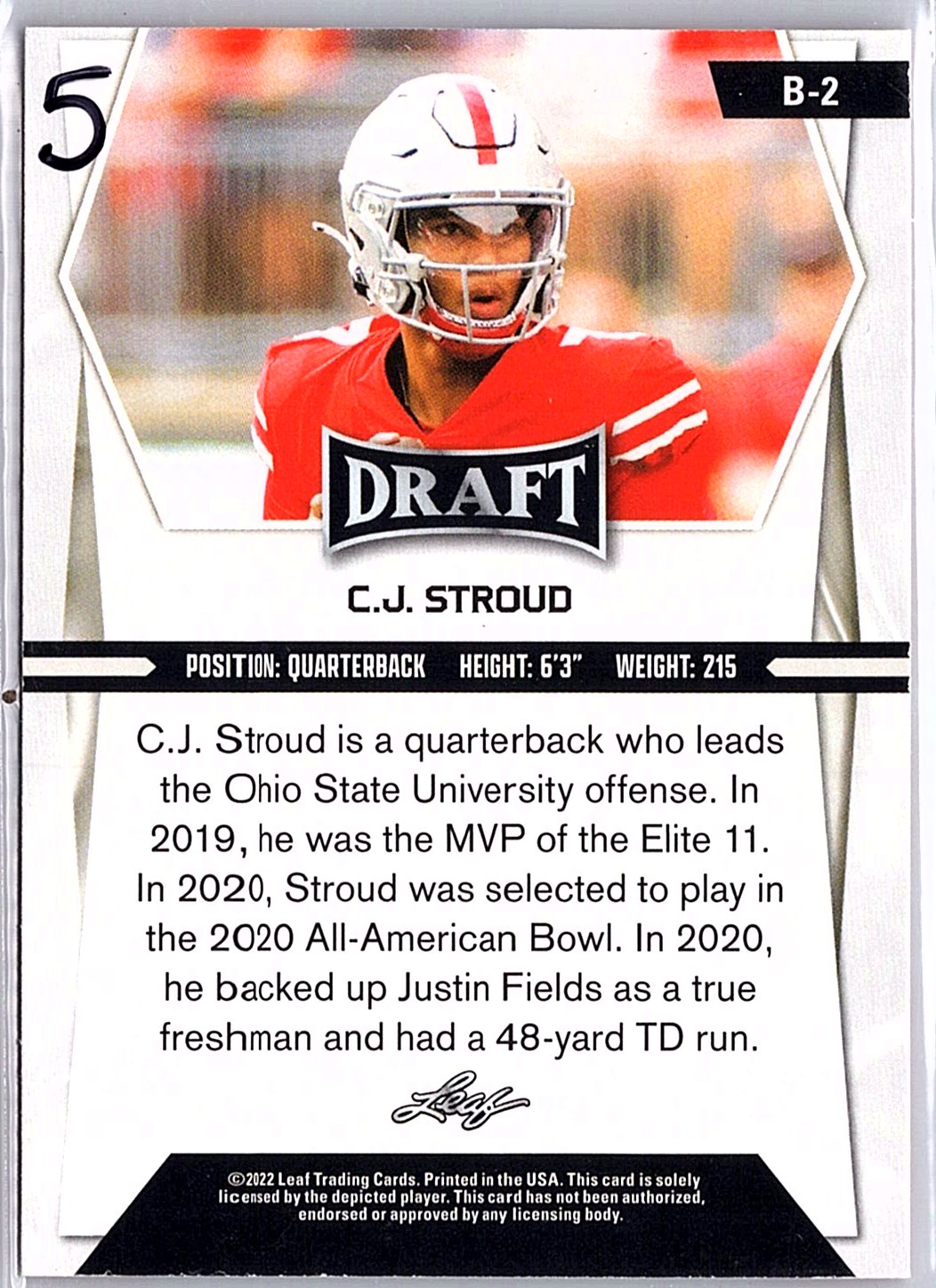 2022 Leaf Draft (Hobby) #B-2 C.J. Stroud Red