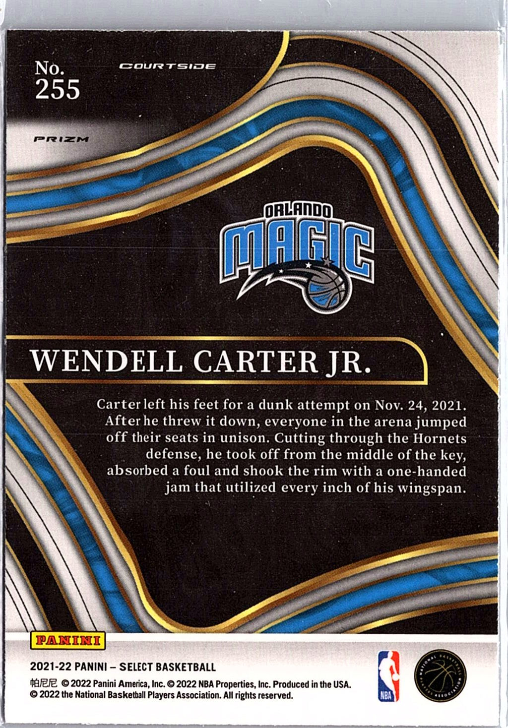 2021-22 Panini Select #255 Wendell Carter Jr. Green White Purple Prizms