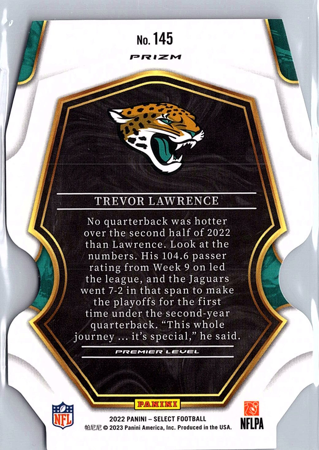 2022 Panini Select #145 Trevor Lawrence Black and Green Prizm Die Cut