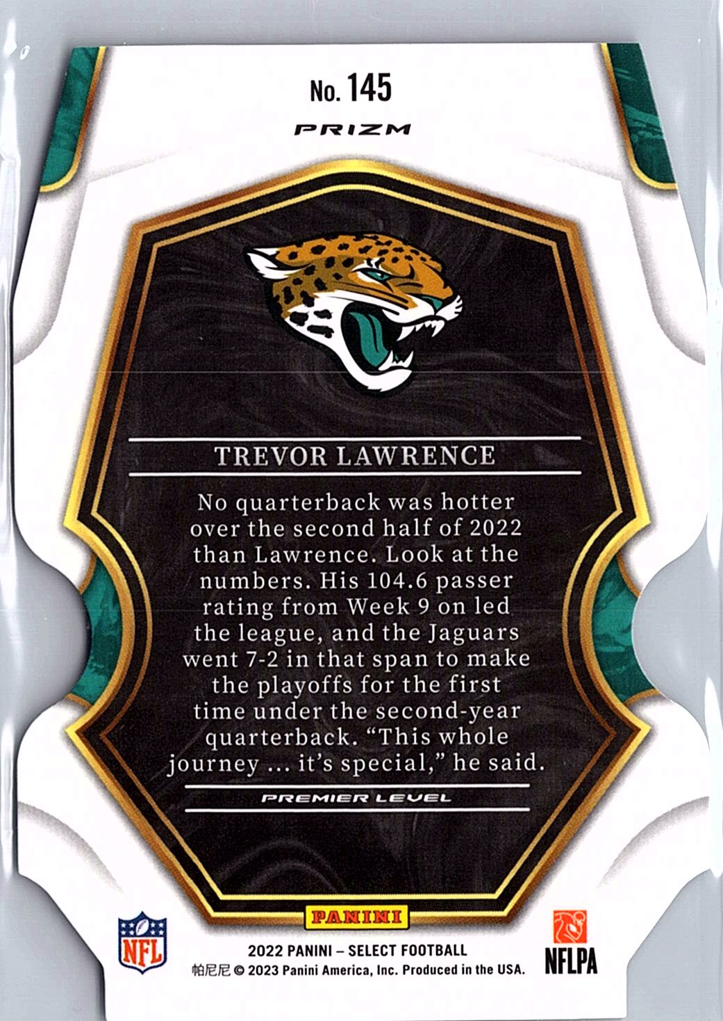 2022 Panini Select #145 Trevor Lawrence Black and Green Prizm Die Cut