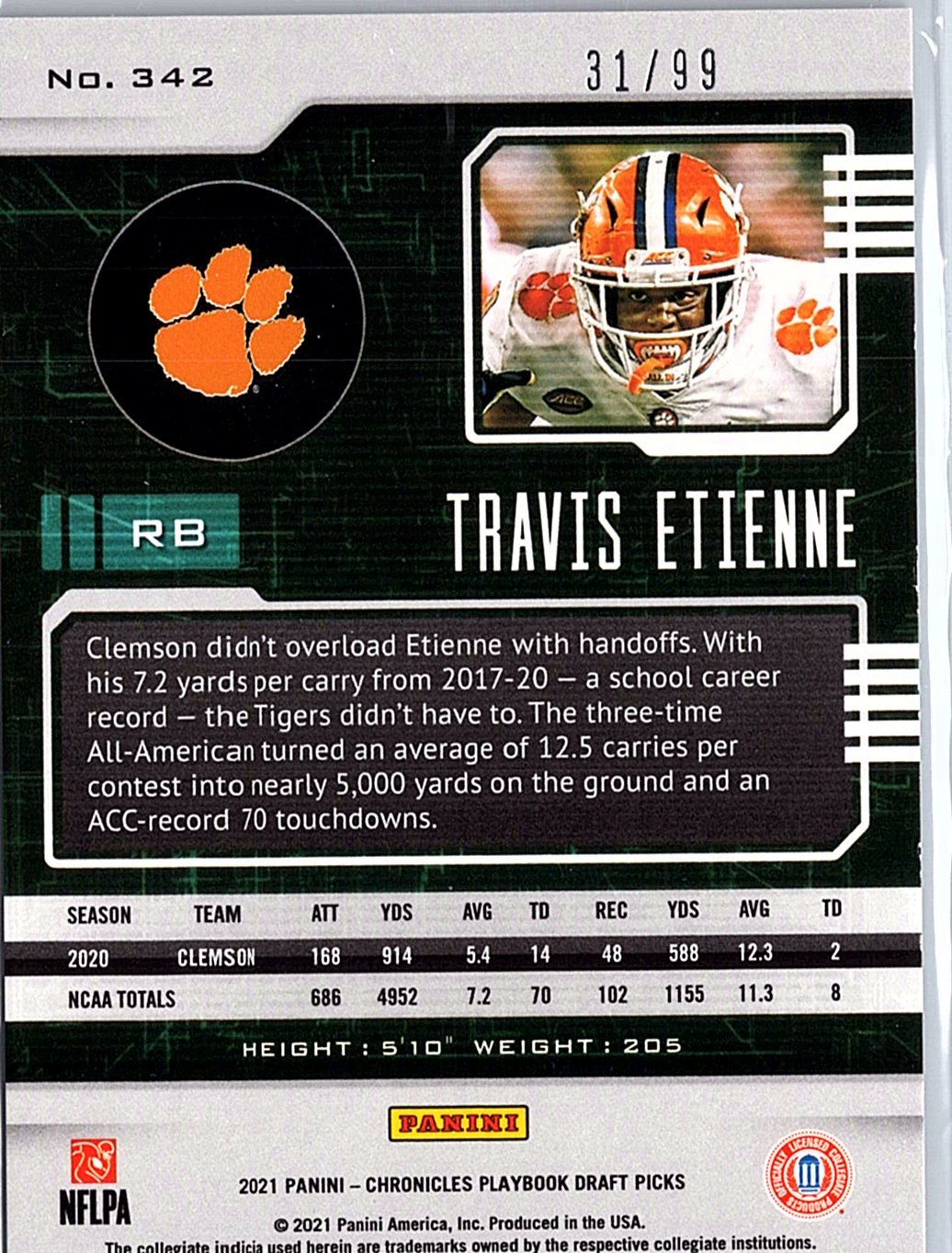 2021 Panini Chronicles Draft Picks #342 Travis Etienne Blue #/99