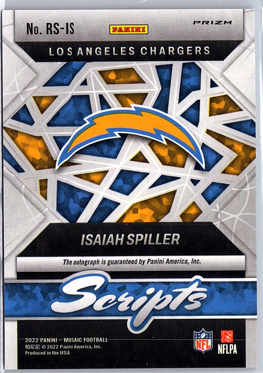 2022 Panini Mosaic #RS-IS Isaiah Spiller Rookie Scripts