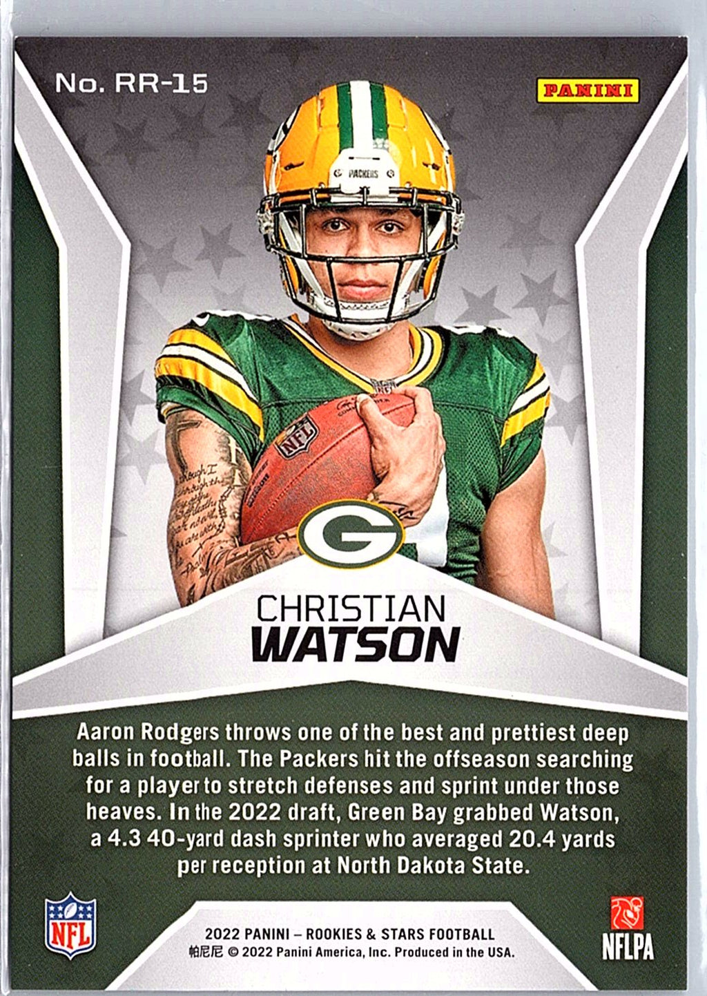 2022 Panini Rookies & Stars #RR-15 Christian Watson Rookie Rush True Blue #/49