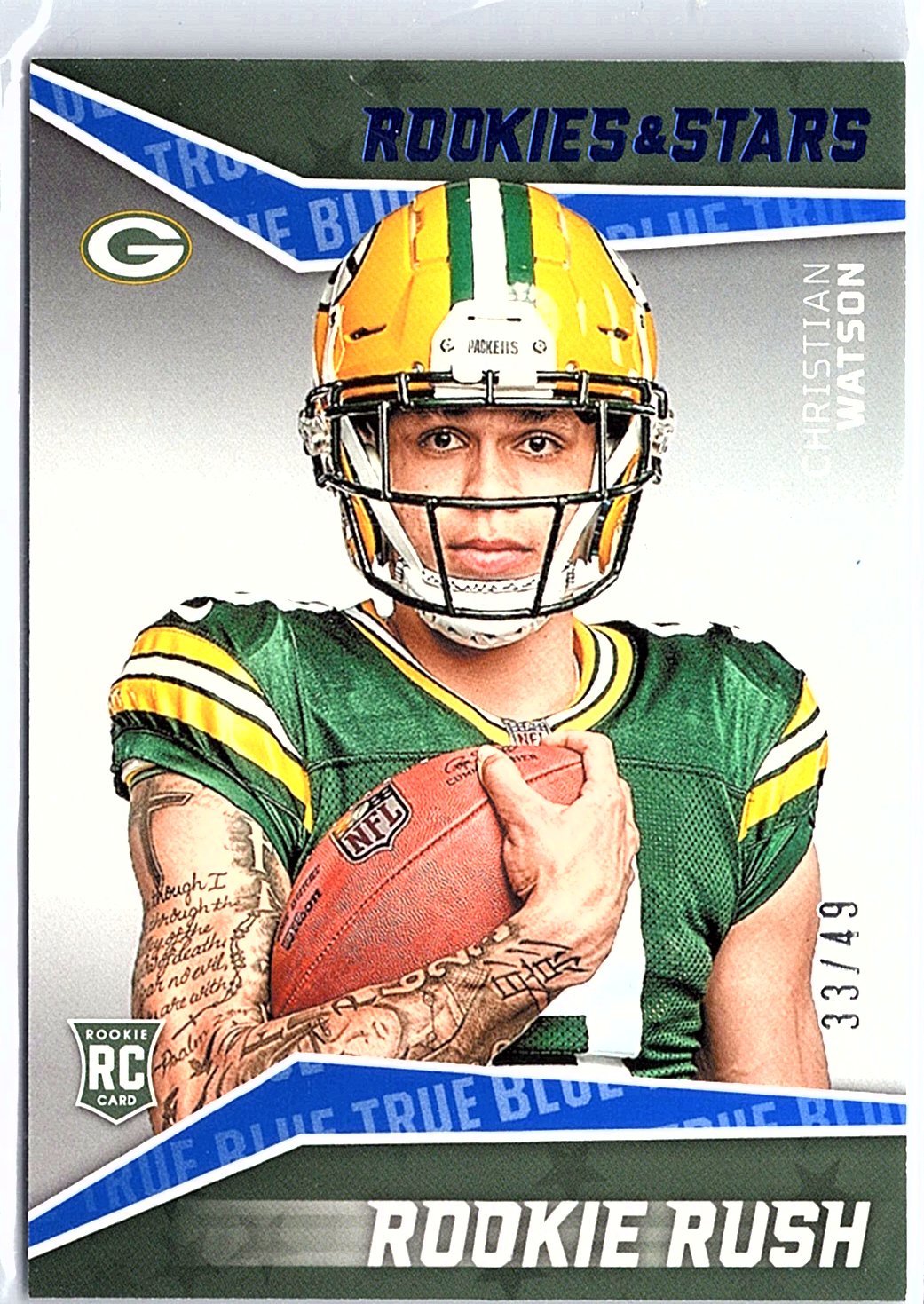 2022 Panini Rookies & Stars #RR-15 Christian Watson Rookie Rush True Blue #/49