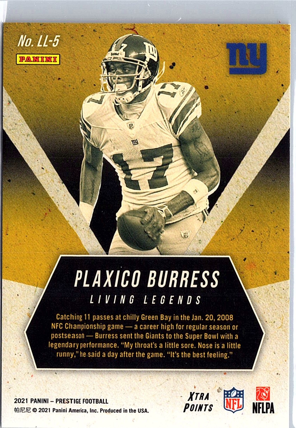 2021 Panini Prestige #LL-5 Plaxico Burress Living Legends Xtra Points Blue #/249