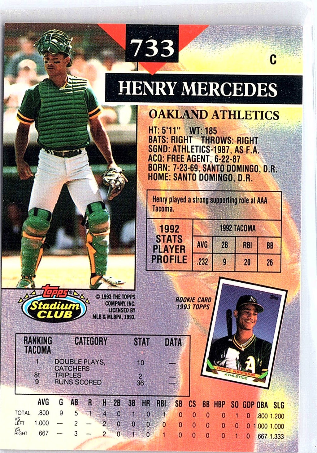 1993 Stadium Club #733 Henry Mercedes First Day Production