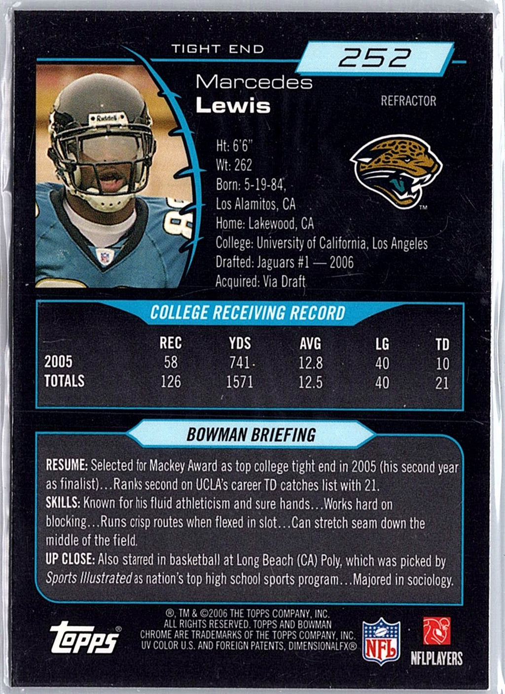 2006 Bowman Chrome #252 Marcedes Lewis Refractors
