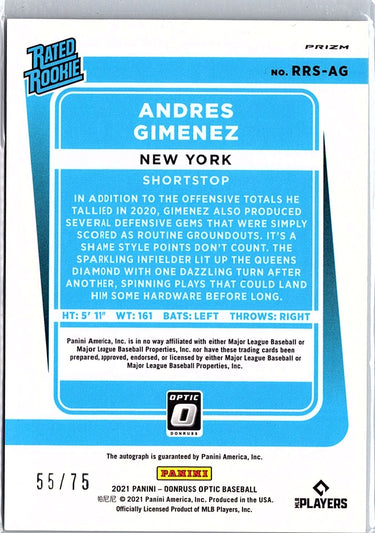 2021 Donruss Optic #RRS-AG Andres Gimenez Rated Rookie Signatures Green /75