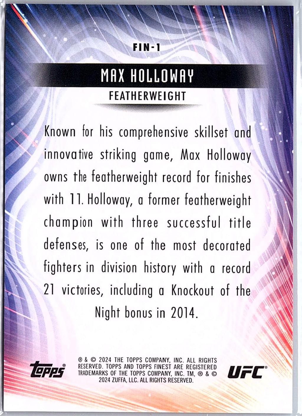 2024 Topps Finest UFC #FIN-1 Max Holloway Finishers Gold Refractors #/50