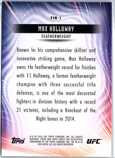 2024 Topps Finest UFC #FIN-1 Max Holloway Finishers Gold Refractors #/50