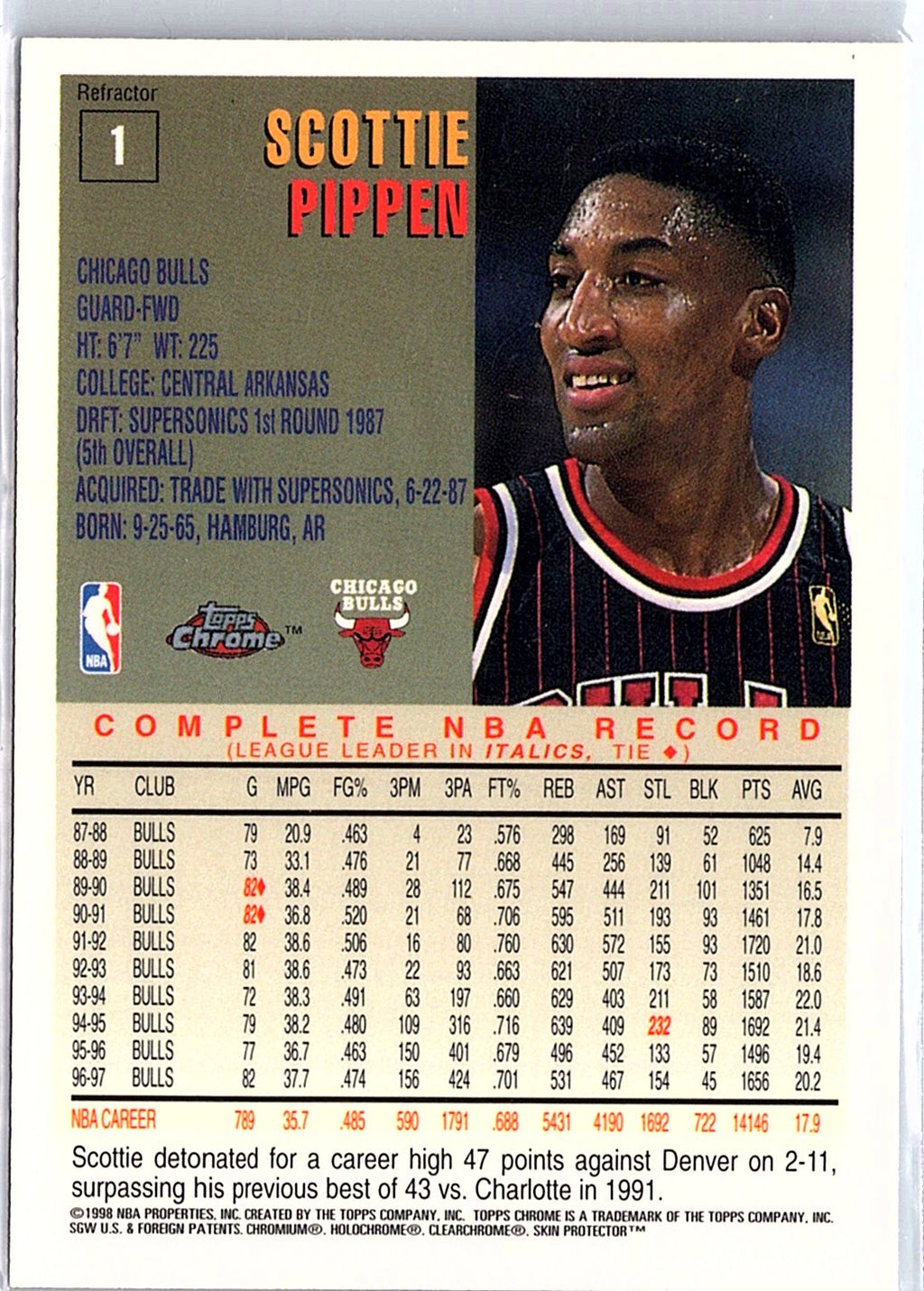 1997-98 Topps Chrome #1 Scottie Pippen Refractors