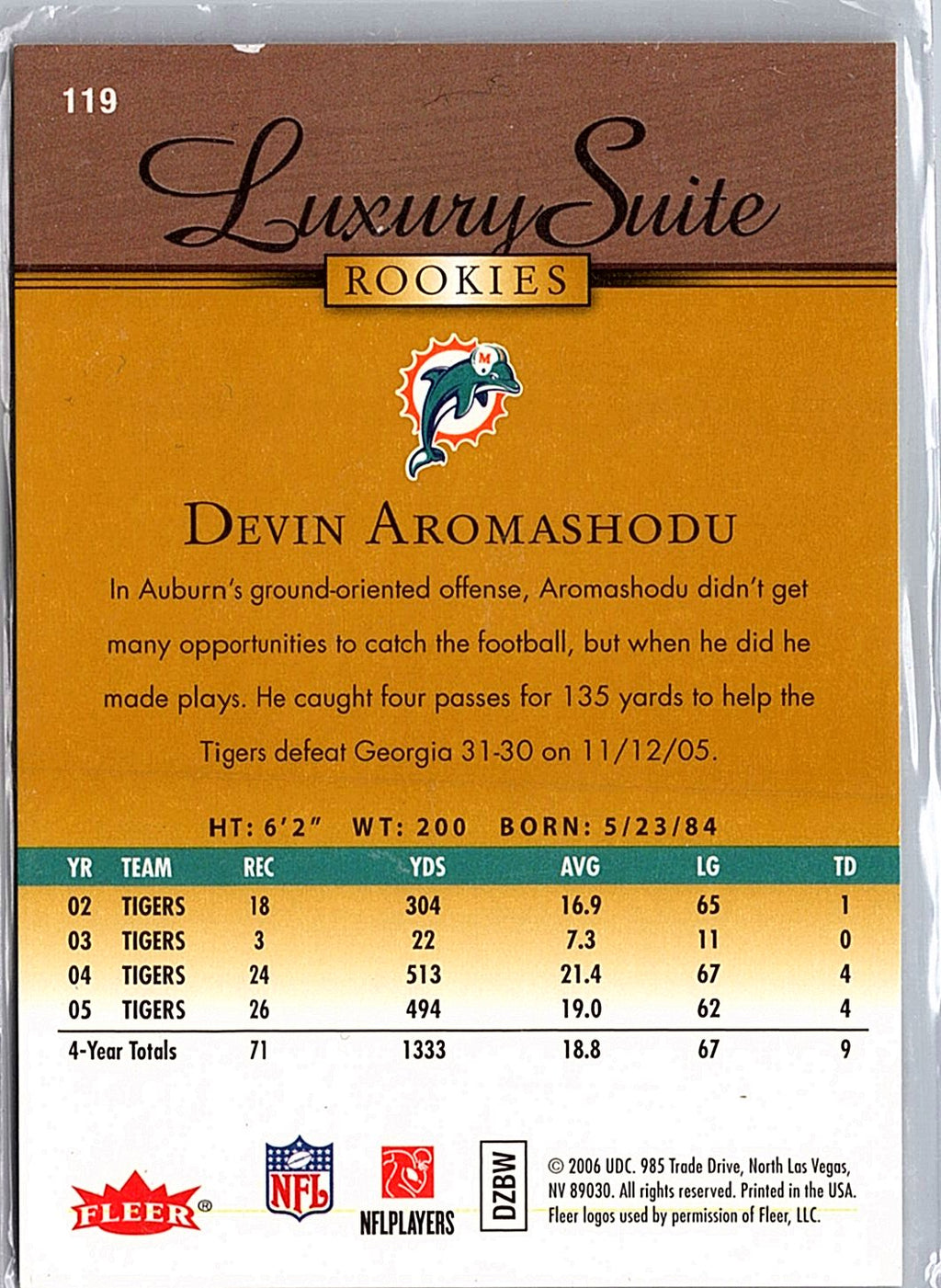 2006 Flair Showcase #119 Devin Aromashodu Gold #/99