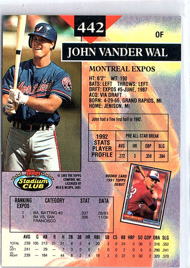 1993 Stadium Club #442 John Vander Wal First Day Production