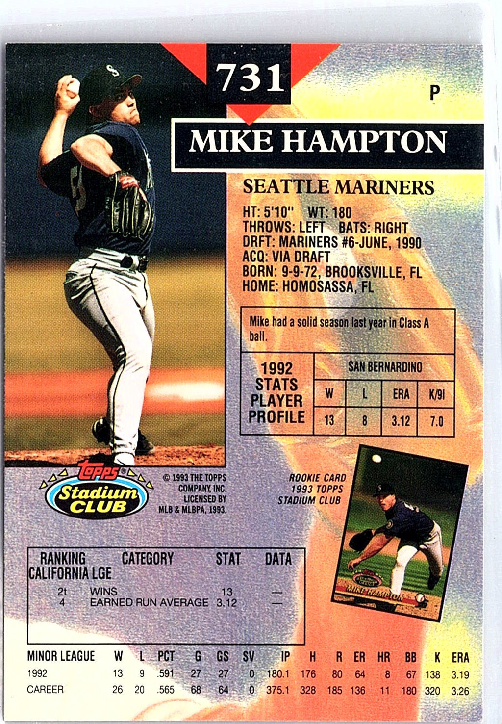 1993 Stadium Club #731 Mike Hampton First Day Production