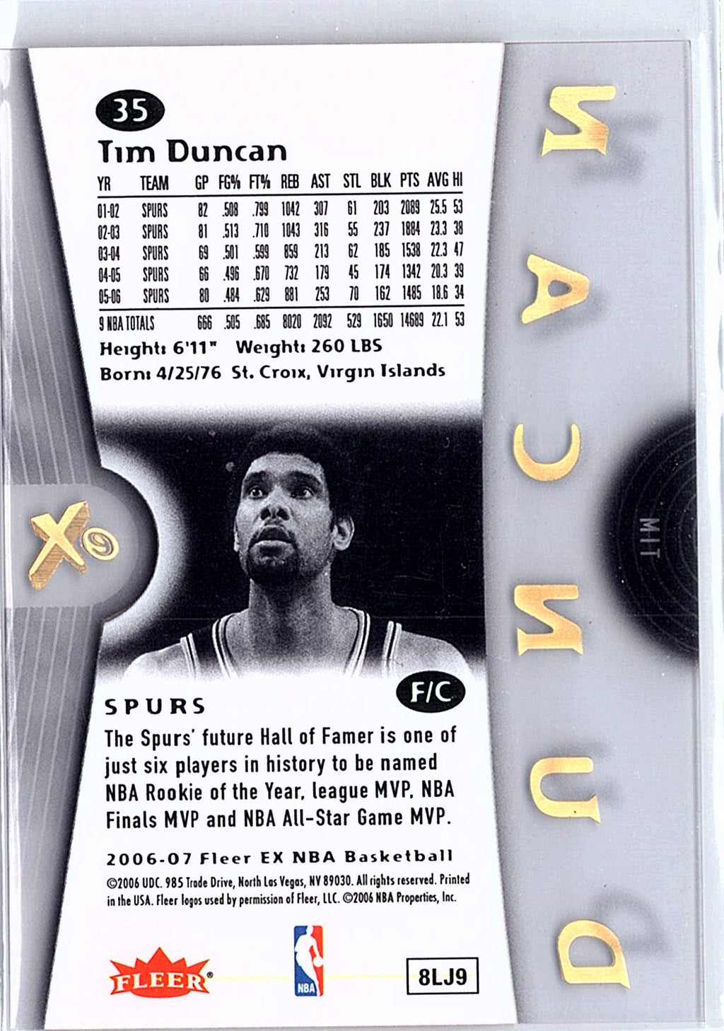 2006-07 E-X #35 Tim Duncan
