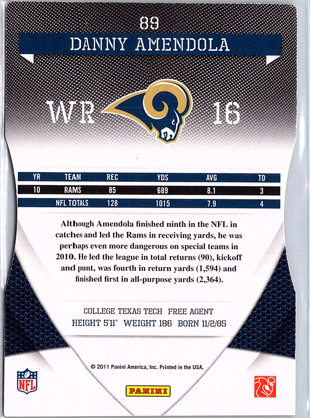 2011 Donruss Elite #89 Danny Amendola Status #/16