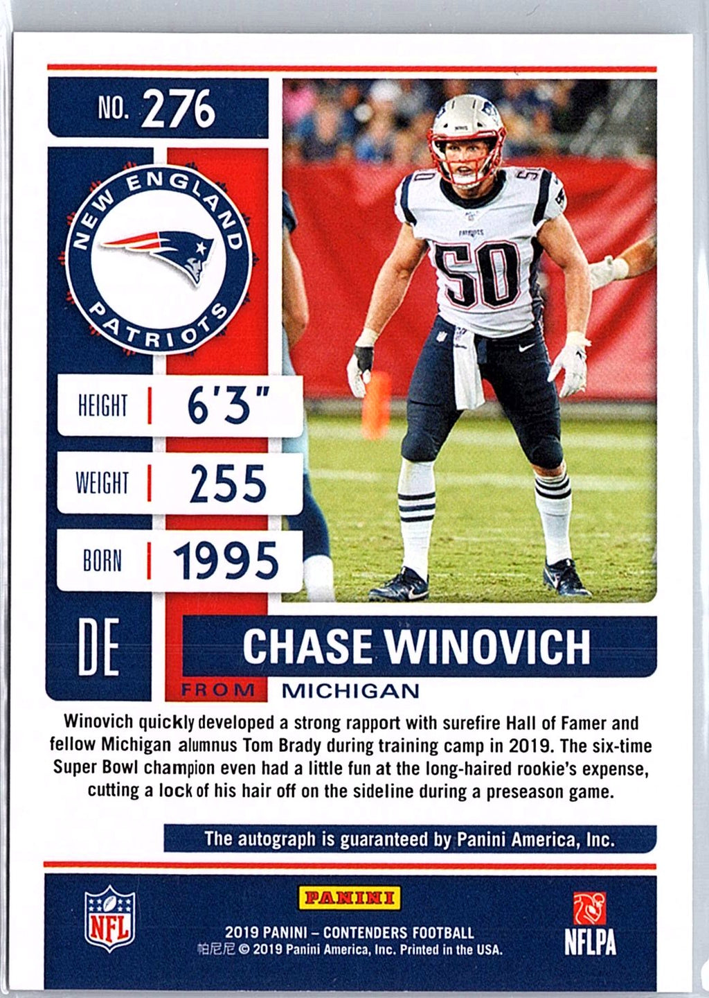 2019 Panini Contenders #276 Chase Winovich