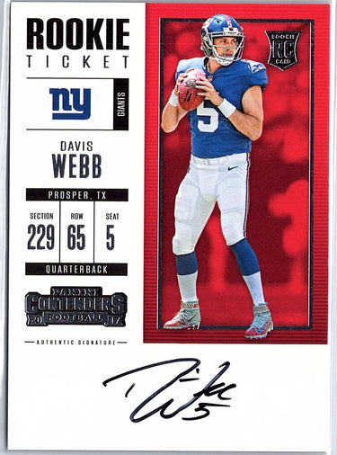 2017 Panini Contenders Optic #305 Davis Webb Rookie Ticket Auto