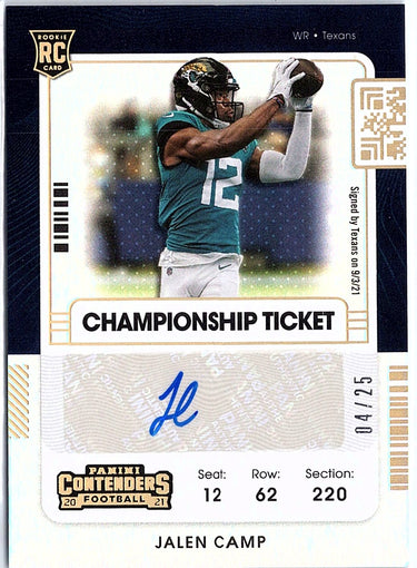 2021 Panini Contenders #241b Jalen Camp Championship Ticket #/25