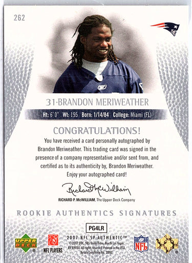 2007 SP Authentic #262 Brandon Meriweather #/399