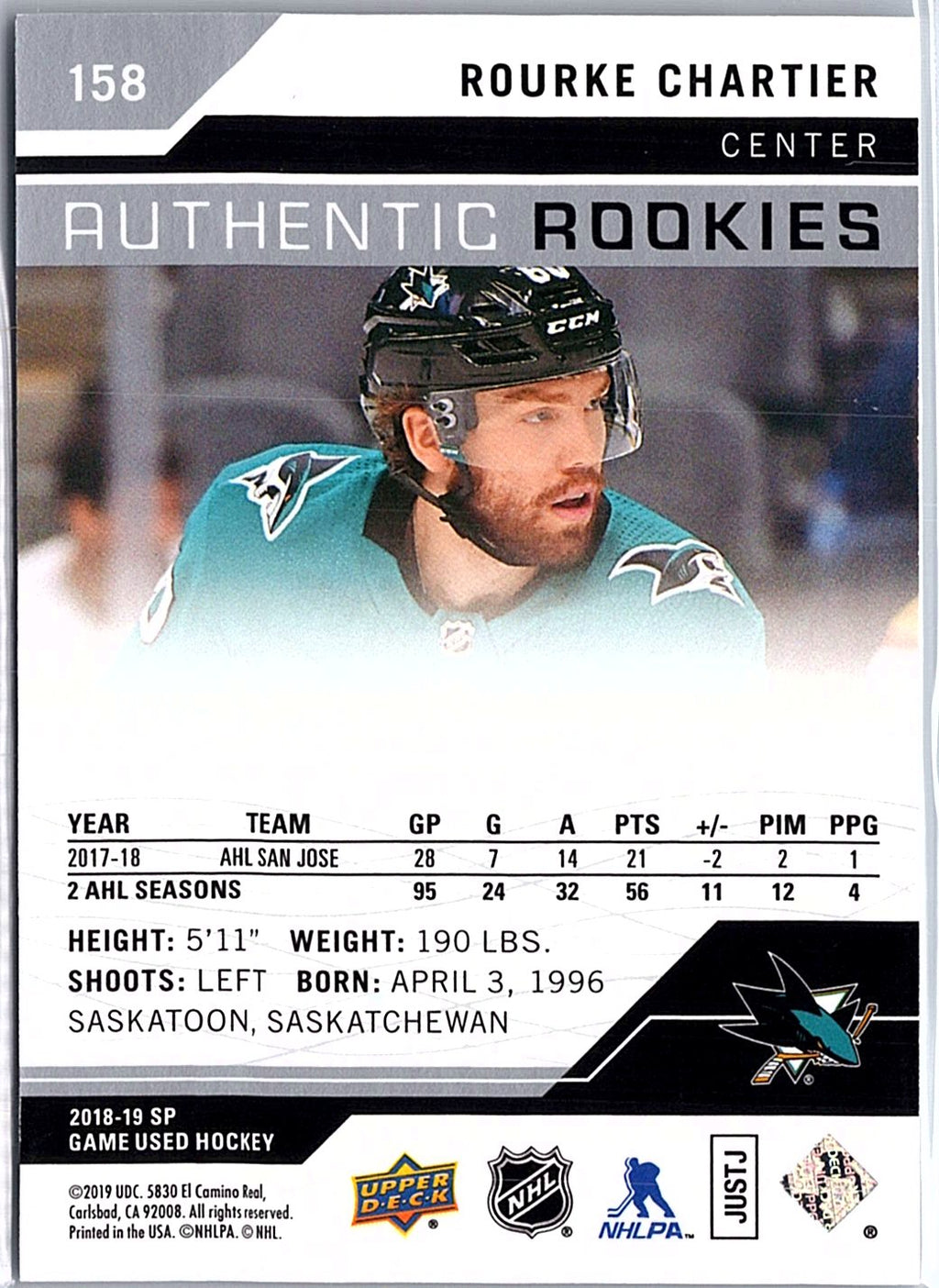 2018-19 SP Game Used #158 Rourke Chartier #/60