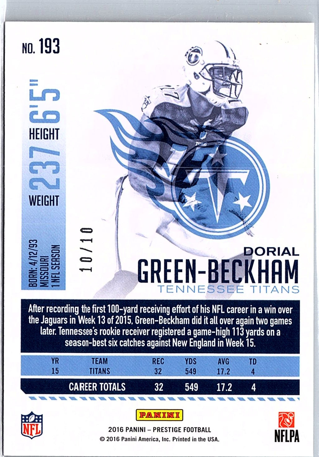 2016 Panini Prestige #193 Dorial Green-Beckham Xtra Points Black #/10