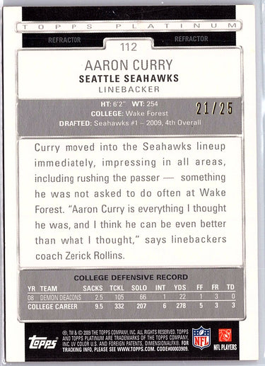 2009 Topps Platinum #112 Aaron Curry Rookie Red Refractors #/25