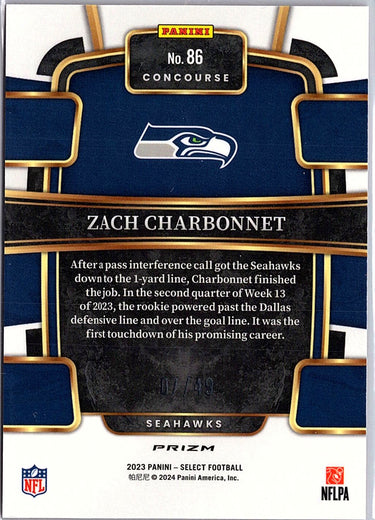 2023 Panini Select #86 Zach Charbonnet Orange Prizms #/49