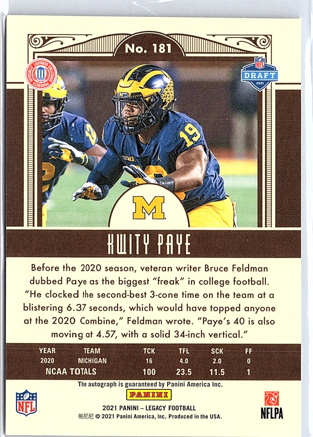 2021 Panini Legacy #181 Kwity Paye Rookies Premium Penmanship Silver