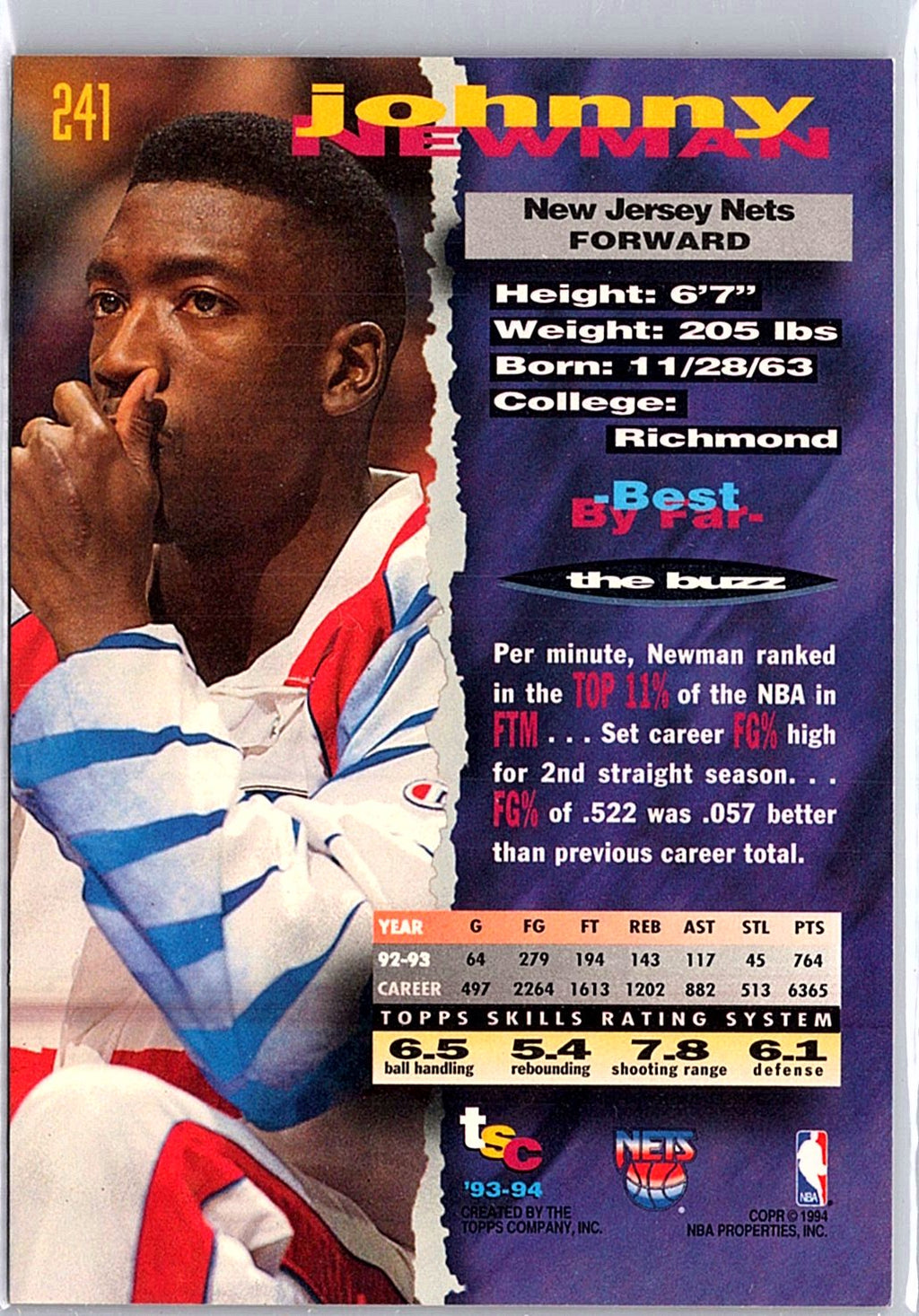 1993-94 Stadium Club #241 Johnny Newman First Day Issue