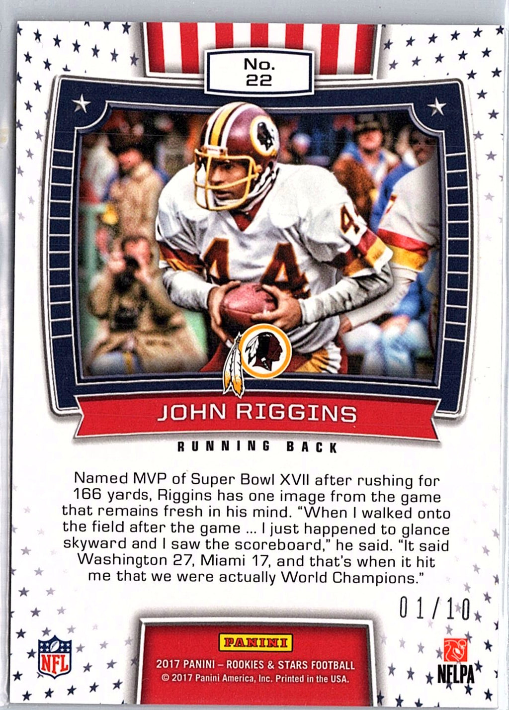 2017 Panini Rookies & Stars #22 John Riggins Great American Heroes Gold #/10