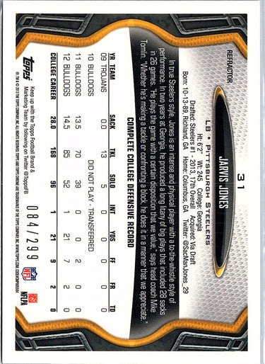 2013 Topps Chrome #31 Jarvis Jones Black Refractors #/299