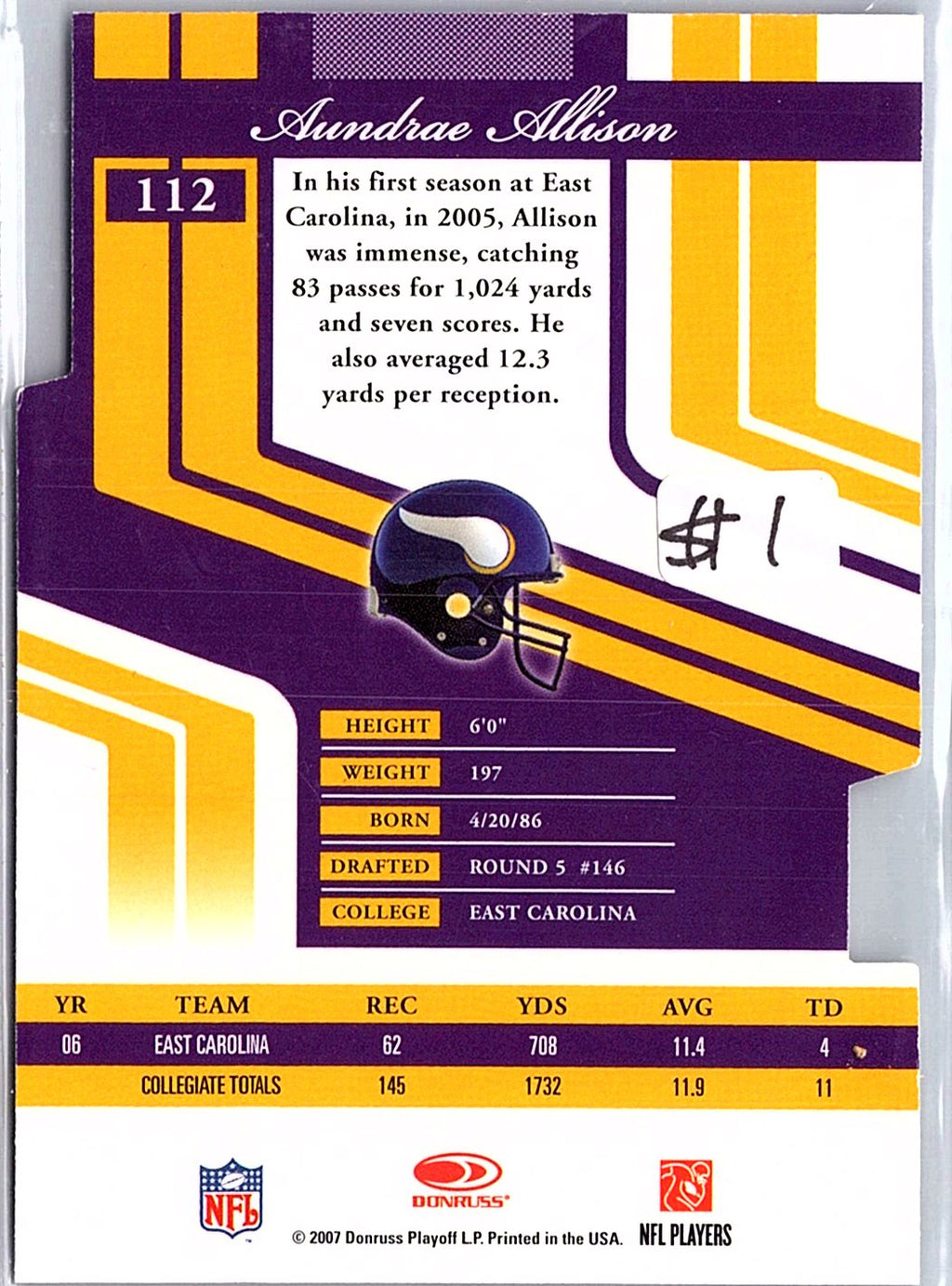 2007 Donruss Elite #112 Aundrae Allison Aspirations #/98