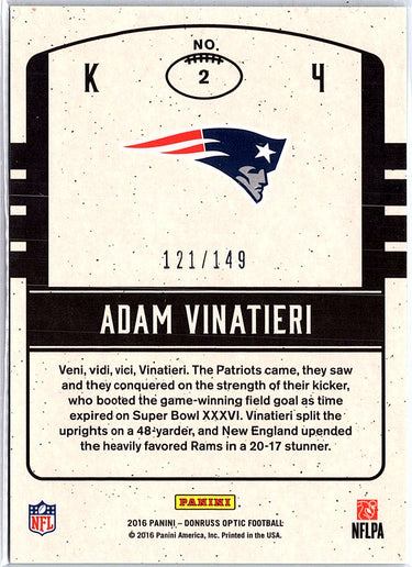 2016 Donruss Optic #2 Adam Vinatieri Legends of the Fall Blue #/149