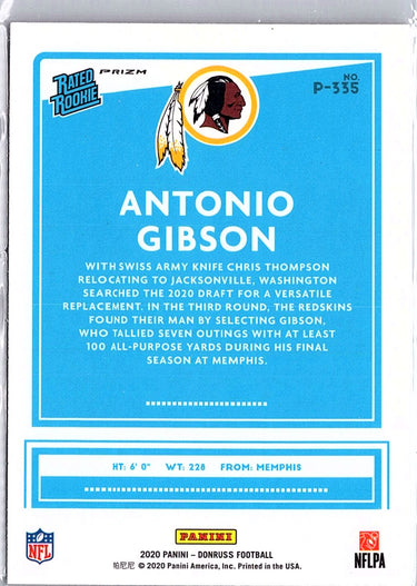 2020 Donruss #P-335 Antonio Gibson Optic Preview Red and Green
