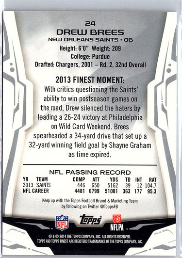 2014 Finest #24 Drew Brees Gold Refractors #/75