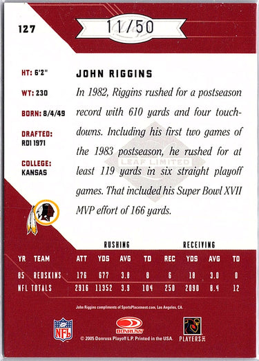 2005 Leaf Limited #127 John Riggins Silver Spotlight #/50