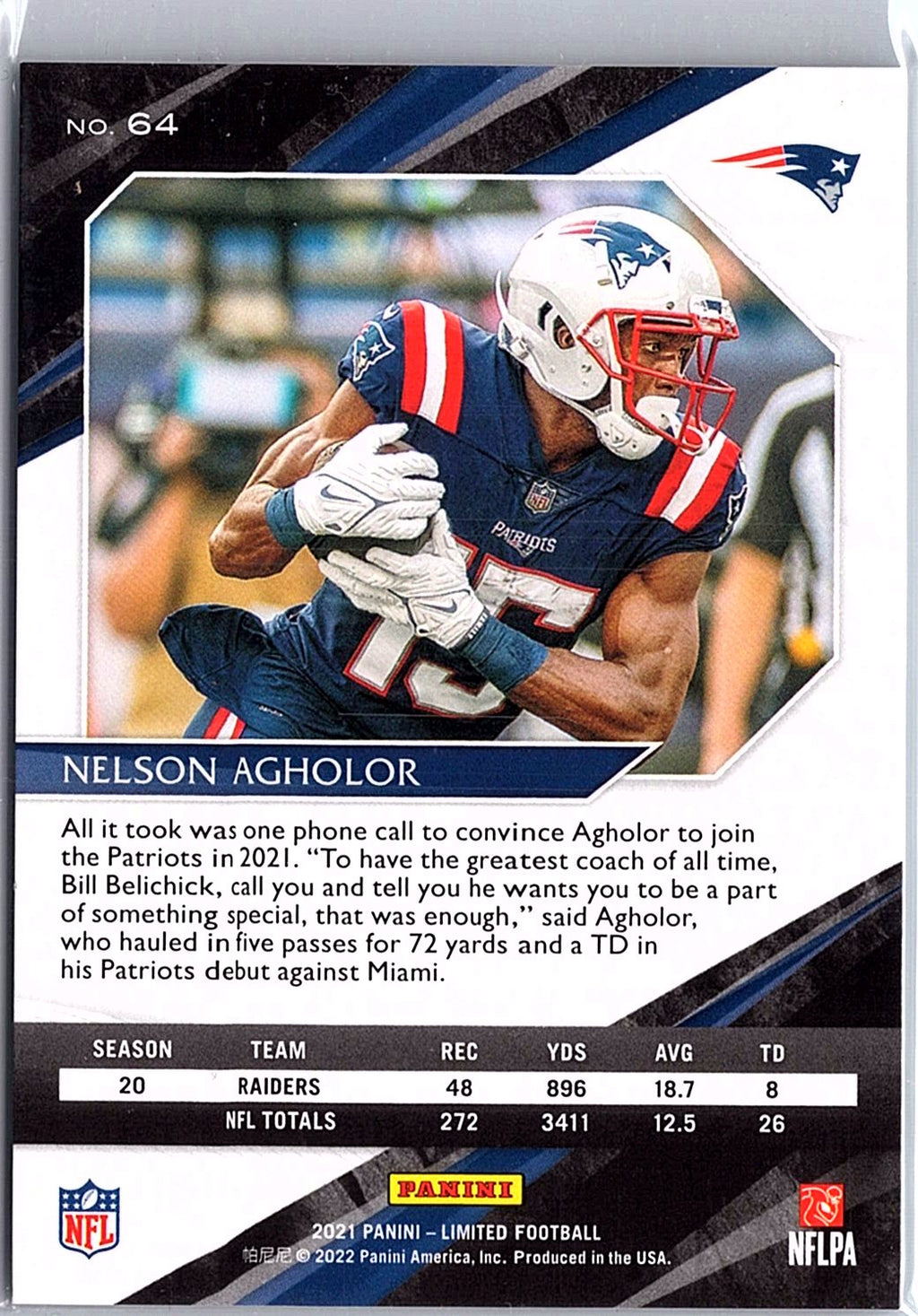 2021 Panini Limited #64 Nelson Agholor Holographic Spotlight #/23
