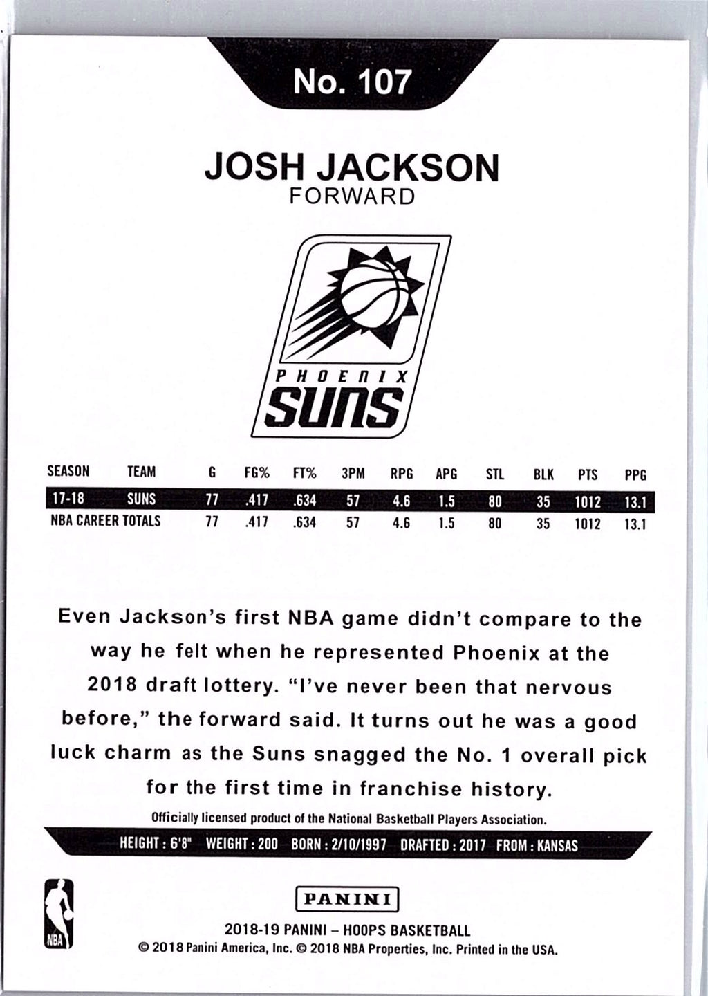 2018-19 Hoops #107 Josh Jackson Red Checkerboard #/15