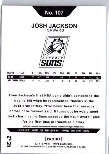 2018-19 Hoops #107 Josh Jackson Red Checkerboard #/15