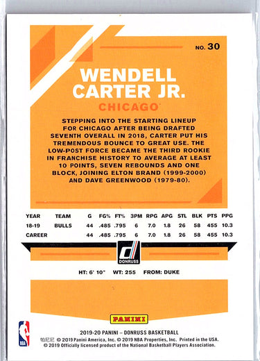2019-20 Donruss #30 Wendell Carter Jr. Holo Red and Blue Laser #/15