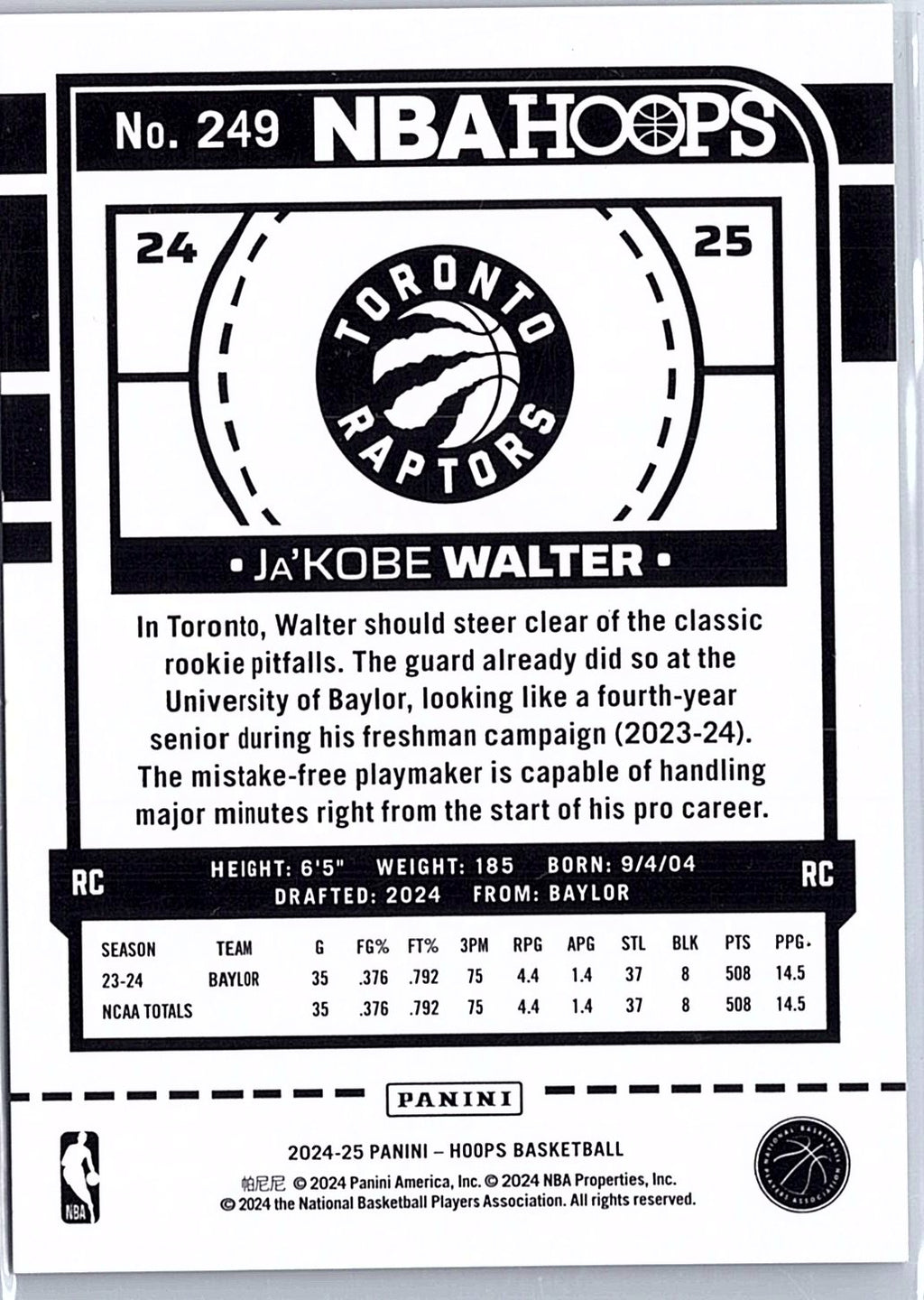 2024-25 Hoops #249 Ja'Kobe Walter White Explosion #/149