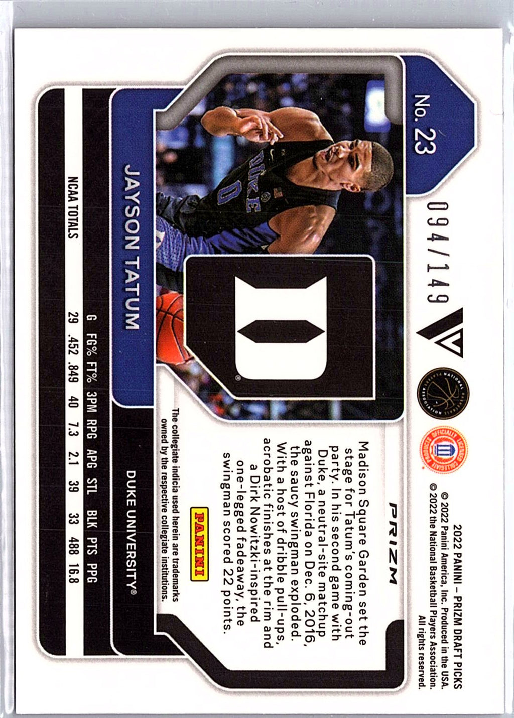 2022 Panini Prizm Draft Picks #23b Jayson Tatum Purple Ice #/149