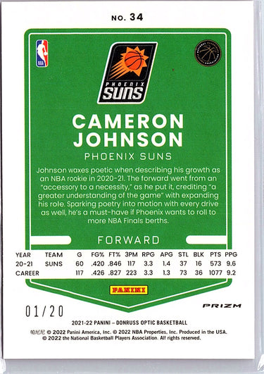 2021-22 Donruss Optic #34 Cameron Johnson Fast Break Pink #/20