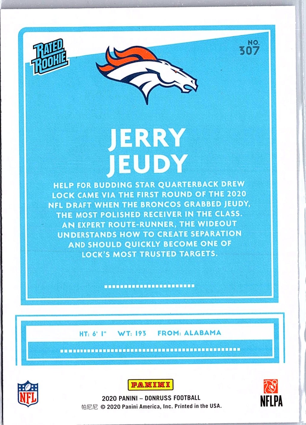 2020 Donruss #307 Jerry Jeudy Press Proof Blue
